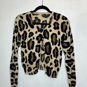 Zara Leopard Print Cardigan in Black and Tan